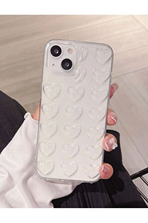 İPHONE 14 UYUMLU KABARTMALI KALPLİ KILIF