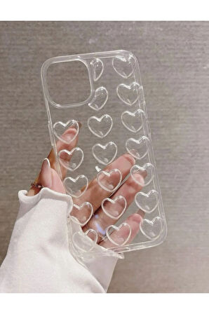 İPHONE 14 UYUMLU KABARTMALI KALPLİ KILIF