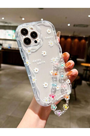 İPHONE 15 PRO UYUMLU ÇİÇEK DESENLİ AKSESUARLI ŞEFFAF SİLİKON KILIF