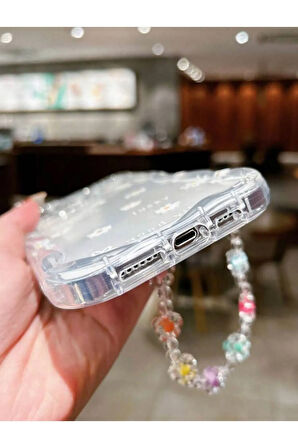İPHONE 15 PRO UYUMLU ÇİÇEK DESENLİ AKSESUARLI ŞEFFAF SİLİKON KILIF