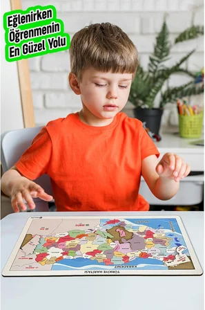 Ahşap Renkli Türkiye Haritası Ahşap Puzzle Yapboz 23x45 Cm