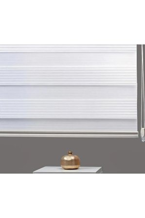 Ekru Geniş Plise Etek Dilimsiz Zebra Stor Güneşlik Perde