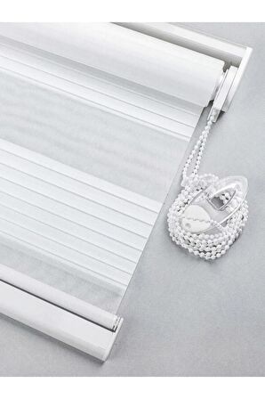 Ekru Geniş Plise Etek Dilimsiz Zebra Stor Güneşlik Perde