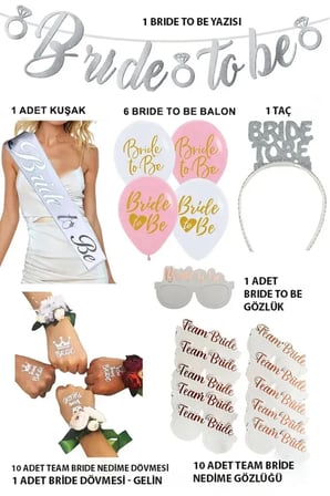 Bride To Be Seti Bekarlığa Veda Partisi Malzemesi Kuşak, Taç, Dövme, Balon Gözlük Nedime Gelin Gümüş