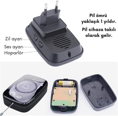 Kablosuz Uzaktan Kumandalı Kapı Zili Led Melodili 300 Metre Cacazi