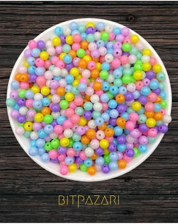 6Mm Pastel Karışık Renkli Yuvarlak Plastik Boncuk, Takı Yapım Boncuğu (25Gr,~230 Adet)