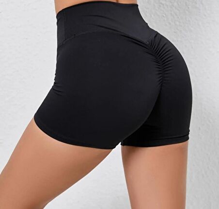 Sportif kadın bisiklet egzersiz tayt şort siyah renk