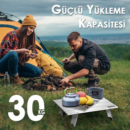 Portatif Küçük Masa Alüminyum Ultra hafif Katlanır Mini Masa - Plaj, Piknik, Kamp, Balıkçı, Outdoor Küçük Sehpa Yan Masa - Gümüş