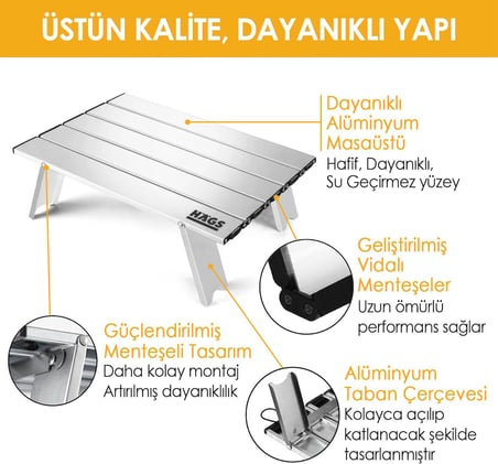 Portatif Küçük Masa Alüminyum Ultra hafif Katlanır Mini Masa - Plaj, Piknik, Kamp, Balıkçı, Outdoor Küçük Sehpa Yan Masa - Gümüş