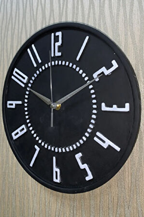 Dekoratif Renkli Daire Beton Duvar Saati 26 Cm - Siyah