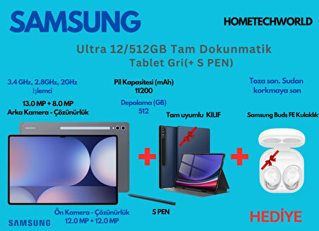 Samsung Galaxy Tab S10 Ultra Wi-Fi S 12 GB 512 GB 14.6" Tablet+ kılıf +kulak içi kulaklık hediye