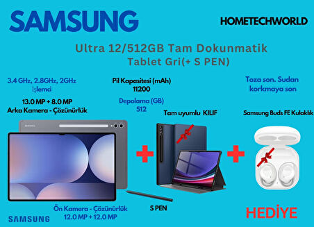 Samsung Galaxy Tab S10 Ultra Wi-Fi S 12 GB 512 GB 14.6" Tablet+ kılıf +kulak içi kulaklık hediye