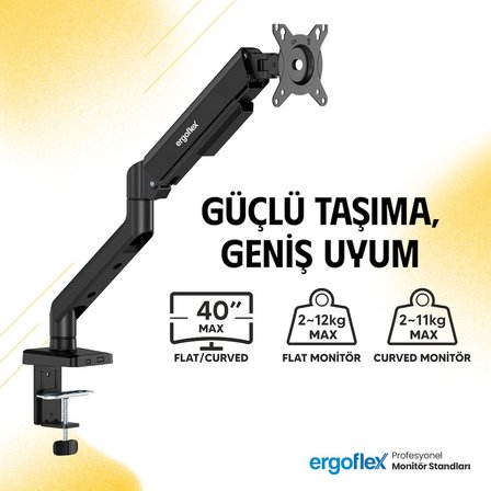 Ergoflex EF X10 Siyah 22-40inch Amortisörlü 12 kg Monitör Standı 2026 Versiyon