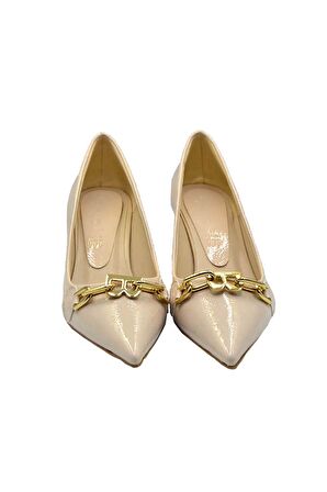 Kadın Topuklu Stiletto Zincir Aksesuarlı Ayakkabı
