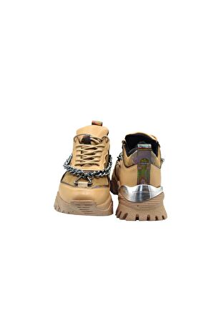 Kadın Nut Gümüş Zincir Aksesuarlı Kalın Tabanlı Spor Ayakkabı