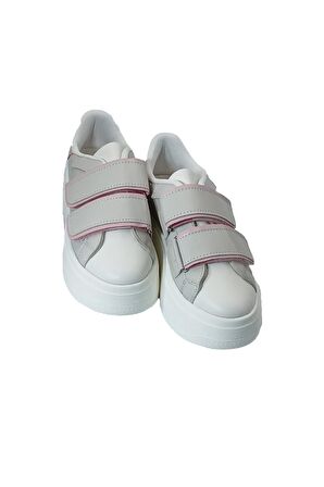 Yüksek Tabanlı Cift Bantli Cırt Cirtli Kalın Taban Kadın Snekear Ayakkabı