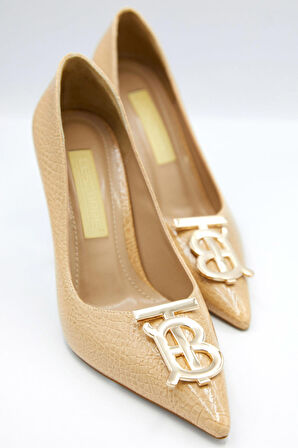 Kadın Desenli Rugan Gold Detaylı Stiletto