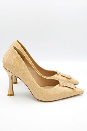 Kadın Desenli Rugan Gold Detaylı Stiletto