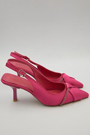Kadın Kısa Topuklu Saten Taş Detaylı Stiletto
