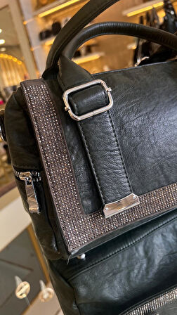 İthal Taşlı Model Yıkama Deri Kadın El Ve Omuz Çantası