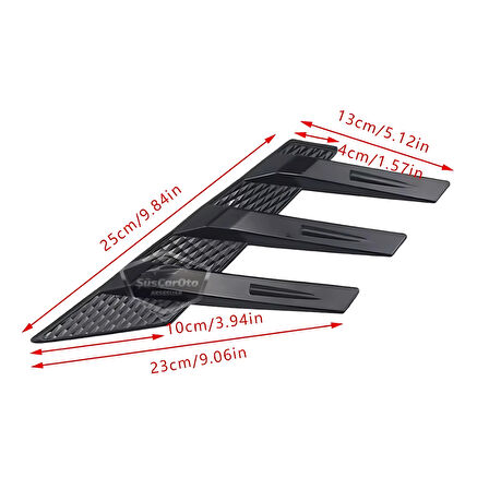 3D Sportif Üniversal Her Araca Uyumlu Arka Cam Havalandırma Venti Air Scoop İthal Dekor Ventil 2 Parça Siyah Sağ Sol Takım
