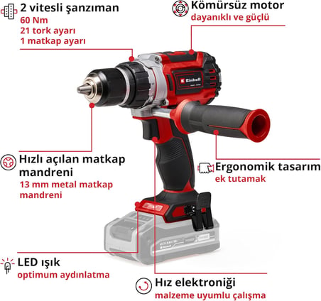 TP-CD 18/60 Li BL Akülü Vidalama Seti (2,5 Ah Akü ve Şarj Cihazı, 32 Parça Uç Seti ve Çanta Dahildir)