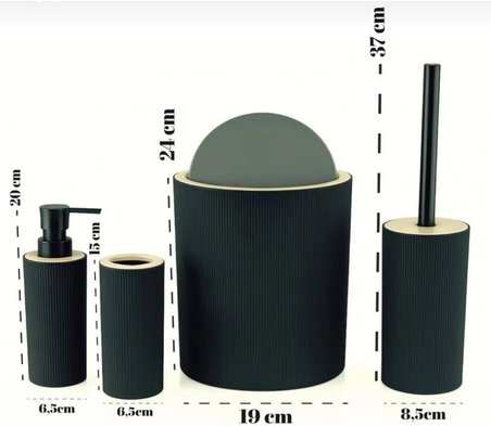 Quardi Banyo Seti Modern Çizgili - 7 litre Kova 4 Parça Banyo Çöp Kovası Seti (Beyaz)