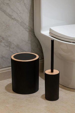 Quardi Banyo Seti Modern Çizgili - 7 litre Kova 4 Parça Banyo Çöp Kovası Seti (Beyaz)