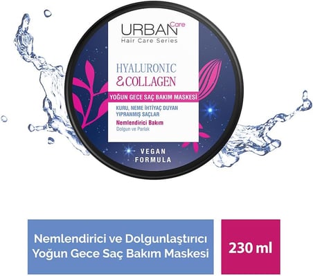 Hyaluronik Asit &amp; Kolajen Kuru ve Cansız Saçlara Özel Yoğun Gece Saç Bakım Maskesi 230 ml-vegan