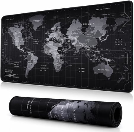 McStorey 90x40 cm Mouse Pad, Dünya Haritası Desenli Büyük Mouse Pad, Kaymaz Kauçuk Tabanlı, Dikişli Kenarlı 3 mm Klavye ve Mouse Altlığı, XXL Desk Mat, Ofis ve Gaming Masa Pedi