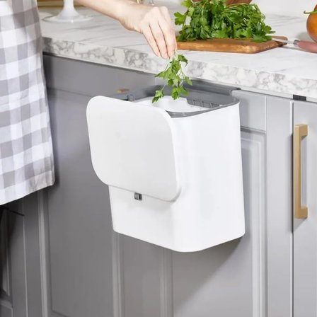 Dolap Kapağına Asılabilir 15 Litre Çöp Kovası, Duvara Yapıştırılabilir Çift Tarafa Açılabilir Mutfak Çöp Kutusu, Banyo Çöp Kovası, Kapaklı Asma Çöp Kovası Organizer (Beyaz)