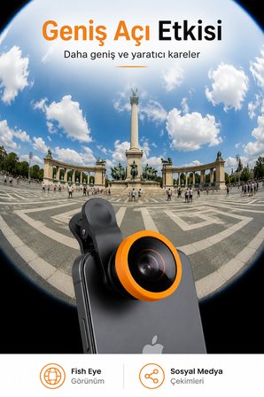 Balık Gözü Telefon Lensi Fish Eye Geniş Açılı Makro Klipsli Selfie Kamera Lensi Apple Android Uyumlu