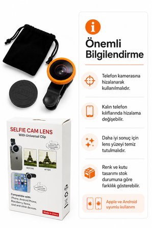 Balık Gözü Telefon Lensi Fish Eye Geniş Açılı Makro Klipsli Selfie Kamera Lensi Apple Android Uyumlu