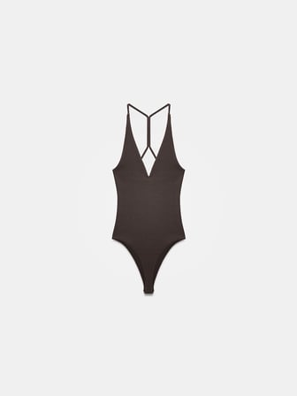 Halter Yaka Bodysuit-Koyu Kahve