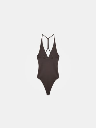Halter Yaka Bodysuit-Koyu Kahve