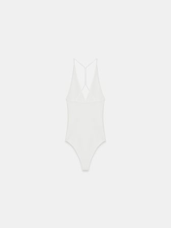 Halter Yaka Bodysuit-Ekru