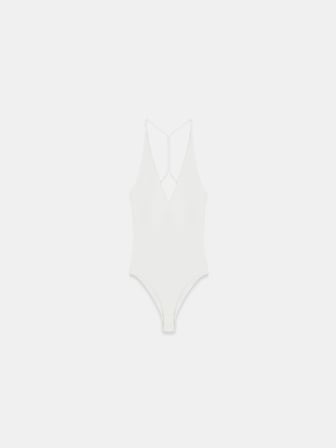 Halter Yaka Bodysuit-Ekru