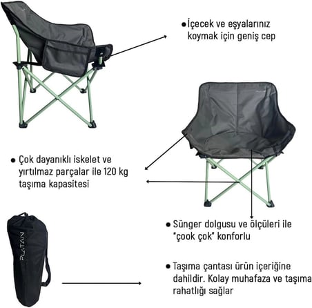 Platan Chair Ones-MH Yer Kaplamaz Hafif Katlanır Kamp Piknik Sandalyesi