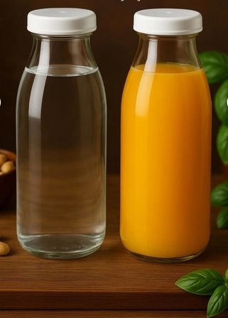 2 Adet Beyaz Plastik Kapaklı 1 Litre Şeffaf Sürahi Süt, Ayran, Su, Limonata Meşrubat Şişesi Cam Şişe