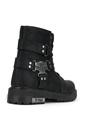 Günlük Erkek Bot Metal Toka Detaylı Bağcıklı Fermuarlı Oval Burun Kalın Kaymaz Taban Bootie 2118