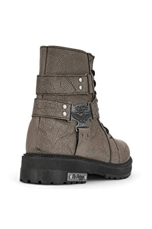 Günlük Erkek Bot Metal Toka Detaylı Bağcıklı Fermuarlı Oval Burun Kalın Kaymaz Taban Bootie 2118