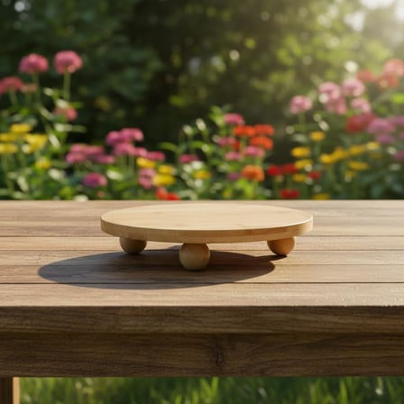 Bambu Top Ayaklı Yuvarlak Sunumluk – 25cm Çap Seçenekli Doğal Ahşap Servis Tabağı | Peynir, Meze, Kek Standı, Kahvaltı ve Charcuterie Board | Yükseltilmiş Masaüstü Tepsi (25 CM)