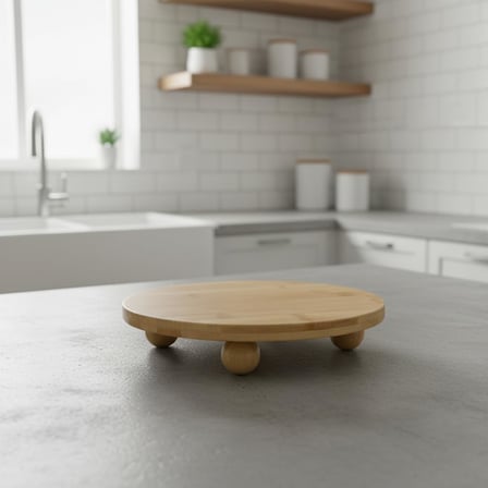 Bambu Top Ayaklı Yuvarlak Sunumluk – 25cm Çap Seçenekli Doğal Ahşap Servis Tabağı | Peynir, Meze, Kek Standı, Kahvaltı ve Charcuterie Board | Yükseltilmiş Masaüstü Tepsi (25 CM)
