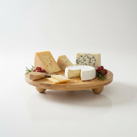 Bambu Top Ayaklı Yuvarlak Sunumluk – 25cm Çap Seçenekli Doğal Ahşap Servis Tabağı | Peynir, Meze, Kek Standı, Kahvaltı ve Charcuterie Board | Yükseltilmiş Masaüstü Tepsi (25 CM)