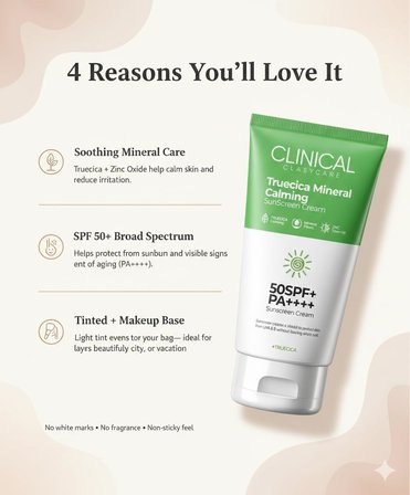 Mineral Güneş Kremi SPF 50 – Truecica Hassas Ciltler İçin Yatıştırıcı Yüz Güneş Koruyucu, Tinted Nemlendirici SPF’li, Geniş Spektrum PA++++, Seyahat Boyu, 50 ml