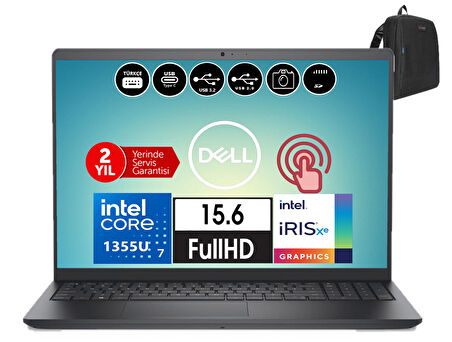 Dell Inspiron 3530 Intel Core İ7-1355U 64GB 512GB SSD Fhd 15.6" Dokunmatik Fredos Taşınabilir Bilgisayar WI35301018TU17+ZETTAÇANTA