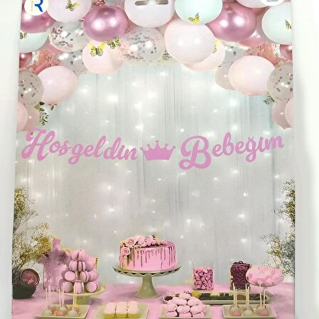 Hoşgeldin Bebeğim Kaligrafi Banner - Pembe