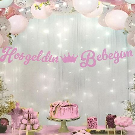 Hoşgeldin Bebeğim Kaligrafi Banner - Pembe