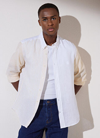 Brooks Brothers Slim Fit Klasik Yaka Sarı - Beyaz Erkek Gömlek BBSP23MSH029
