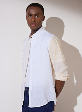Brooks Brothers Slim Fit Klasik Yaka Sarı - Beyaz Erkek Gömlek BBSP23MSH029
